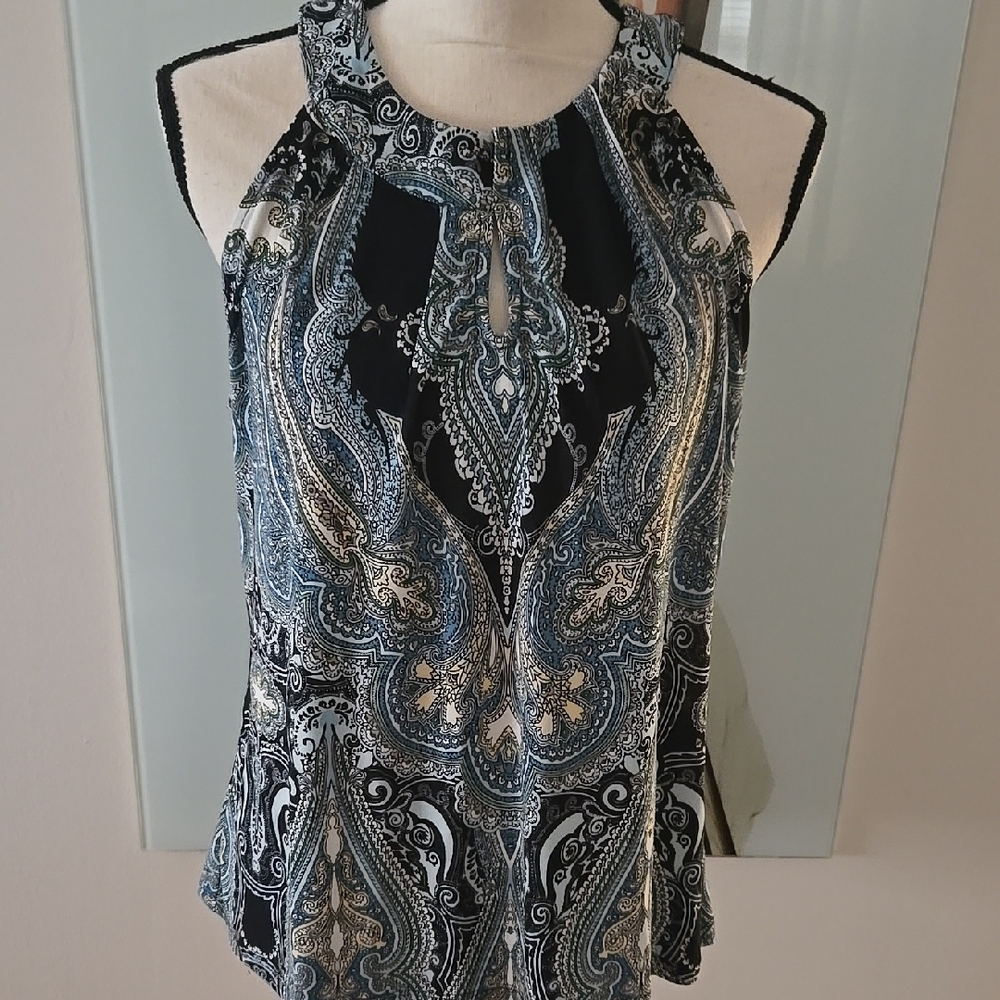 INC International Concepts Paisley Halter Blouse - Black and Blue.